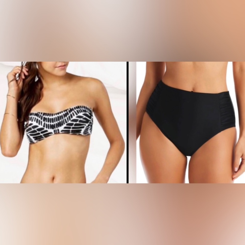 🖤 Bar III High-Waisted Bikini Set – Black & White | Size XL
